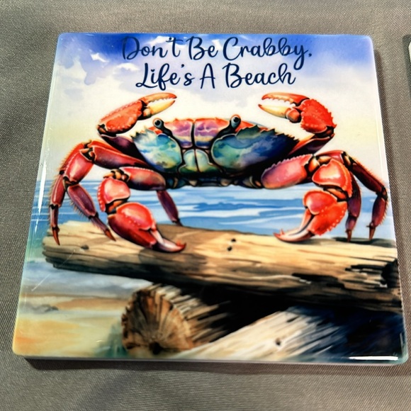 Set of 4 square  Beach/Ocean ceramic coasters. - Picture 5 of 5